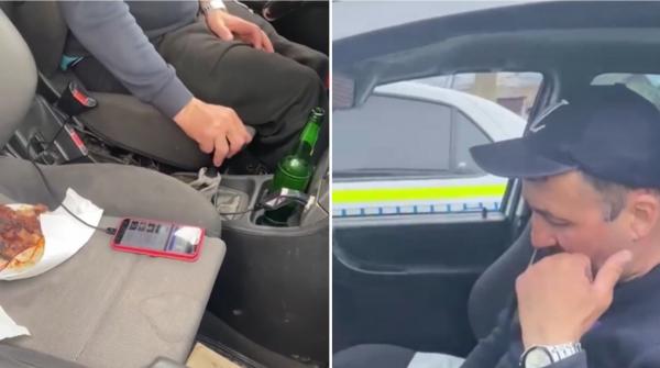 Șofer prins la volan în timpul unei paranghelii, cu friptură și bere. Abia înțelegea ce îi spuneau polițiștii