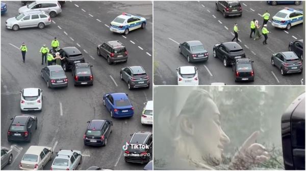 Momentul în care Ana Morodan a fost oprită în trafic de poliţişti. "Contesa digitală", scoasă din maşina de lux în mijlocul intersecţiei
