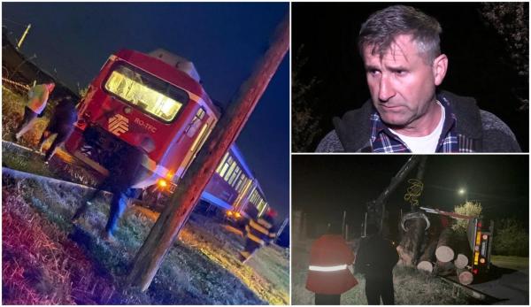 "Nu e barieră, nu am avut timp să trec!" Un tren de călători a spulberat un camion încărcat cu lemne, în Prahova