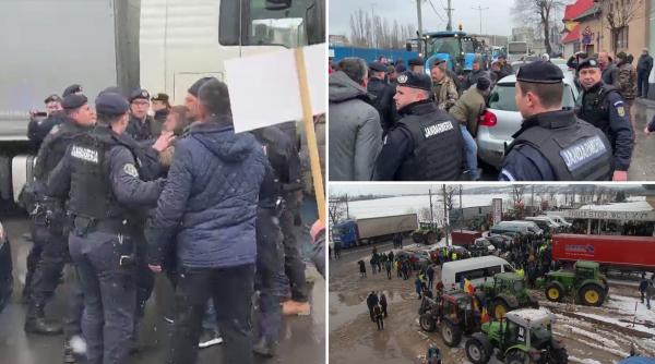 Momentul în care agricultorii din Mureș s-au luat la îmbrâncit cu jandarmii. Oamenii au ajuns la capătul răbdării