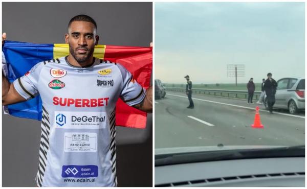 Luptătorul de kickboxing Benny Adegbuyi şi soţia sa, implicaţi într-un accident pe A2. Primele imagini de la faţa locului: s-ar fi izbit cu 200 km/h de un parapet