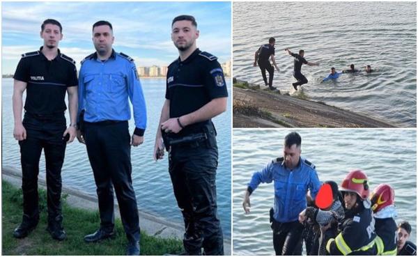 Filmul salvării dramatice din Lacul Morii. Trei polițiști au făcut lanț uman ca să aducă la mal o femeie ce voia să se înece