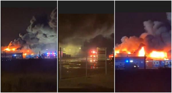 Flăcări uriașe pe centura de Vest a Ploieștiului. O hală industrială din Parcul Industrial s-a făcut scrum după un incendiu devastator