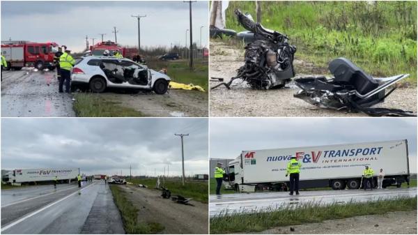 Doi oameni au murit și un altul a fost rănit, după ce o mașină a fost făcută zob de un TIR, în Timişoara. Șoferul ar fi făcut o depășire periculoasă