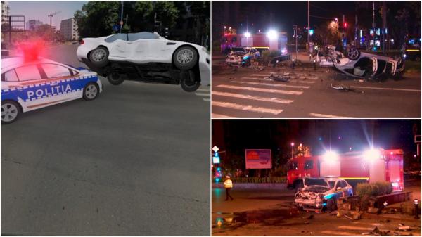 ANIMAŢIE. Accident între Logan-ul poliţiei şi un BMW, în Capitală. Singurul care a scăpat teafăr, un suspect aflat pe bancheta din spate