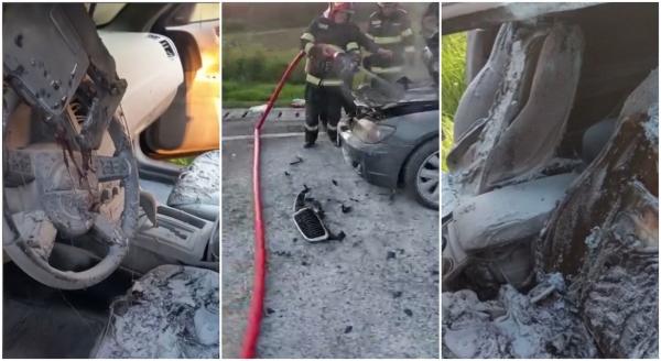 Mașini în flăcări, pe drumurile din Mehedinți. S-au aprins în mers și s-au făcut scrum