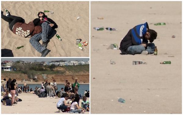 Turiştii, întinşi pe plaja devenită covor de gunoaie, după "dezmăţul" de 1 Mai: "Nu mă deranjează, mie chiar îmi plac"