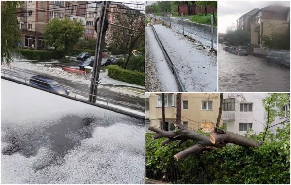 "Ca după potop! Acum ninge sau plouă?" Copaci rupți și drumuri acoperite de gheață, în mai multe zone din țară. În Satu Mare, câţiva nori păreau să aducă tornade