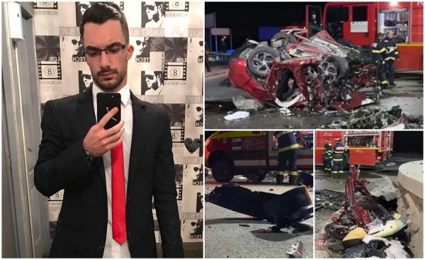 Alex a sfârșit într-un morman de fiare, la doar 23 de ani. Mașina tânărului s-a făcut praf într-un sens giratoriu din Năvodari