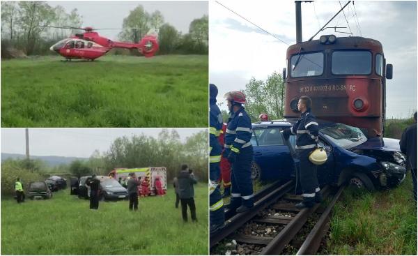 Șofer mort în mașina făcută praf de tren, în Harghita. Tânărul a traversat calea ferată fără să se asigure