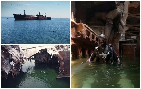 Cum arată interiorul epavei de la Costineşti, pe cale să dispară înghiţită de mare. Imagini exclusive din "inima" vasului naufragiat