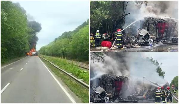 Accident grav pe Centura Capitalei: O cisternă încărcată cu mălai a luat foc după impactul cu un TIR. Unul dintre şoferi a murit