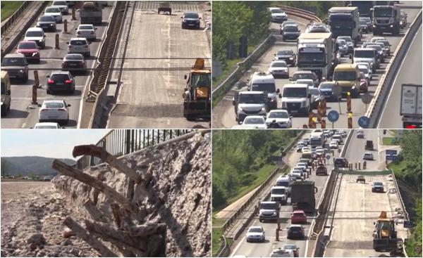 "Ca la nebuni. Ca în România". DN1, din nou aglomerat. Podul care face legătura între Ploieşti şi Valea Prahovei, în reparaţii. Când se încheie lucrarea