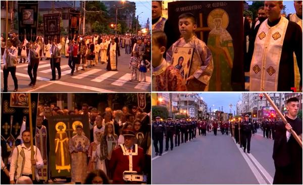 Sfinții Constantin și Elena, celebrați pe străzile din Târgu Jiu. 200 de preoți și mii de credincioși au luat parte la procesiunea impresionantă