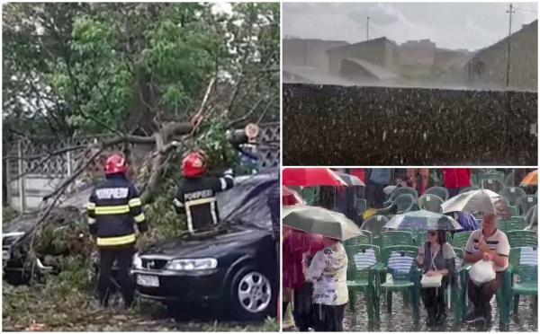 Codul portocaliu de vreme severă a făcut prăpăd în țară. Copaci doborâți de vijelii și case inundate după ploile torențiale