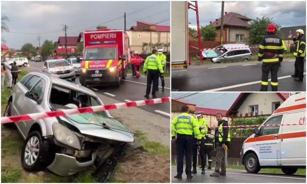 Șoferiță începătoare, la un pas de tragedie pe un drum din Argeș. Tânăra și-a băgat în spital fetițele, unchiul și părinții
