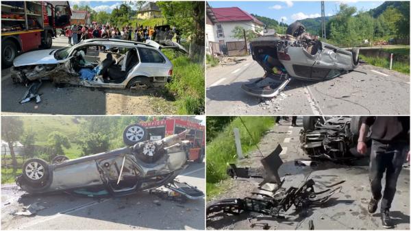 Șase răniți, printre care şi un copil de 6 ani, după ce 3 mașini s-au făcut zob pe un drum din Bistriţa. Unul dintre vehicule, întors cu susul în jos