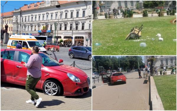 Femeie din Arad, aruncată la doi metri cu tot cu banca pe care stătea, după o şicanare în trafic. Un şofer a intrat pe trotuar şi a lovit-o în plin