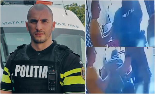 Momentul uimitor în care un poliţist argeşean salvează de la moarte un bătrân, filmat de camere. Bărbatul se înecase cu mâncare chiar sub ochii fiicei