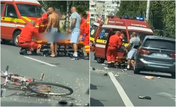 Accident violent în Baia Mare. Biciclist izbit în plin, după ce a țâșnit de pe o strădă fără să se asigure, direct în faţa maşinii