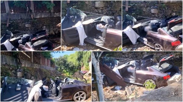 "Hopa! O maşină în vale. Vai de capul nostru!" Tânăr de 21 de ani, prăpăd pe o șosea din Maramureș. A băut cu prietenii şi apoi a plonjat cu maşina plină de bere în râu