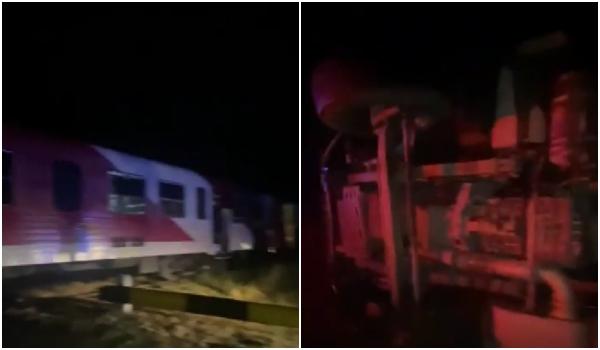 Accident grav la Podu Iloaiei. Un tren a lovit în plin un camion cu cereale. Șoferul a scăpat ca prin minune