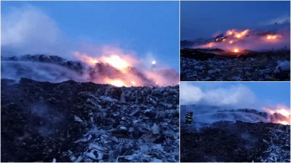 Incendiu violent în Dâmboviţa. O groapă de gunoi s-a făcut scrum, după ce tone de deşeuri au fost cuprinse de flăcări