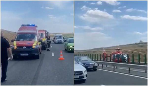 Accident grav pe A2, provocat de manevra unui şofer. Elicopterul SMURD a preluat o victimă