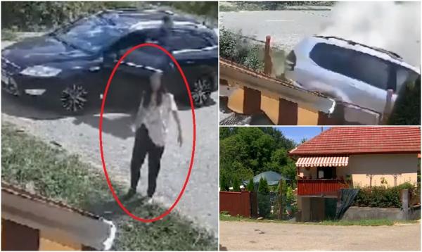 Momentul în care fata de 15 ani din Gorj face zob maşina unchiului, după ce rupe o poartă metalică şi se opreşte direct într-o casă. Scena de coşmar, filmată