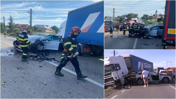 Accident cu 3 maşini pe "Drumul morţii" în Suceava. O familie, la spital după ce un TIR s-a izbit în ei iar mai apoi au ricoşat într-un camion