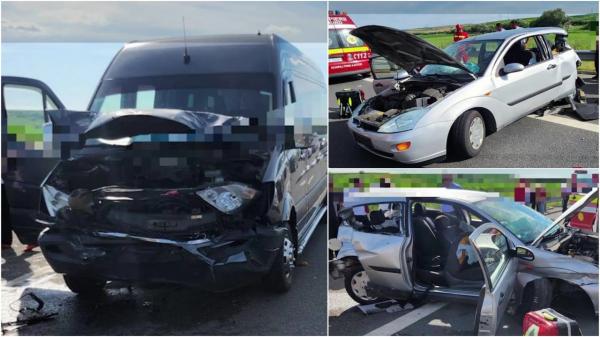 Accident grav între două vehicule pe autostrada A3. Mai multe persoane rănite, după ce un microbuz din Ucraina a lovit puternic din spate o maşină