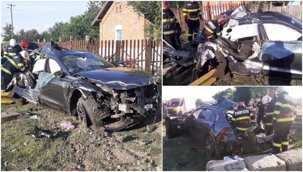 Audi condus de o tânără de 24 de ani, spulberat de tren în Vaslui. Fata a fost scoasă de alți șoferi din mașina zdrobită, înainte să ajungă salvatorii