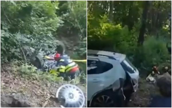 Accident grav pe DN19: Un bărbat a pierdut controlul volanului într-o curbă, s-a izbit de o maşină parcată şi a căzut într-o râpă
