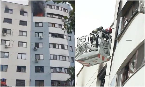 Apartament în flăcări, la etajul şapte al unui bloc din Iaşi. Zece oameni au avut nevoie de ajutorul pompierilor pentru a ieşi din case