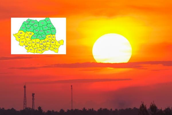 23 de județe și București, sub avertizare cod galben în următoarele patru zile. ANM anunță temperaturi extreme, de peste 40 de grade Celsius