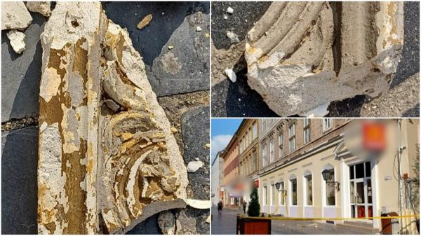 Bucăţi uriaşe de tencuială, desprinse dintr-o clădire din centrul Braşovului. Primele măsuri luate de autorităţi