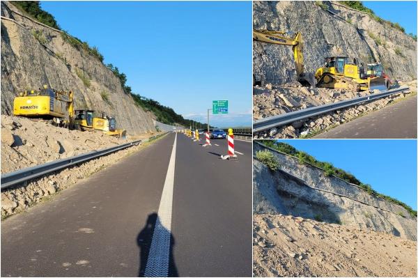 Restricţii de viteză pe autostrada A1 Deva-Lugoj. Mai multe pietre au ajuns pe şosea după o alunecare de teren