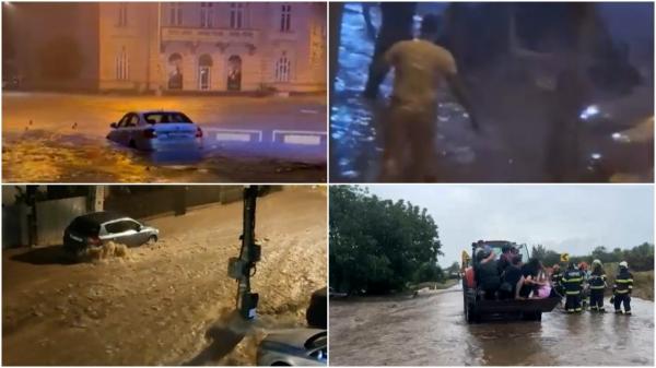 "Într-un minut vine peste noi! Vai de capul meu!" Potop în Tulcea după o ploaie de cod portocaliu. Mașini, curți și străzi, distruse de ape