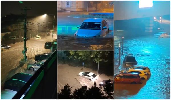 "Nu pot să cred aşa ceva!" Potop în Tulcea, după o ploaie torențială de jumătate de oră. Mașini luate de ape pe străzi, a fost emis mesaj RO-Alert