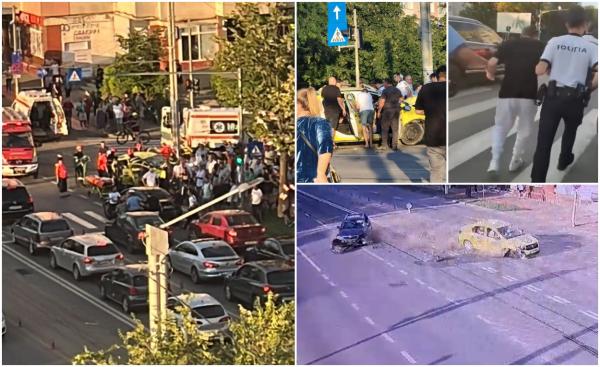 "Bă! Bă! Termină, bă!" Bătaie în trafic după un accident, pe o stradă din Iași. O cameră de supraveghere a filmat momentul impactului
