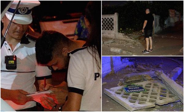 Un șofer începător a făcut prăpăd cu mașina, seara trecută, pe o stradă din București. Băiatul de 18 ani a pus la pământ un gard din beton