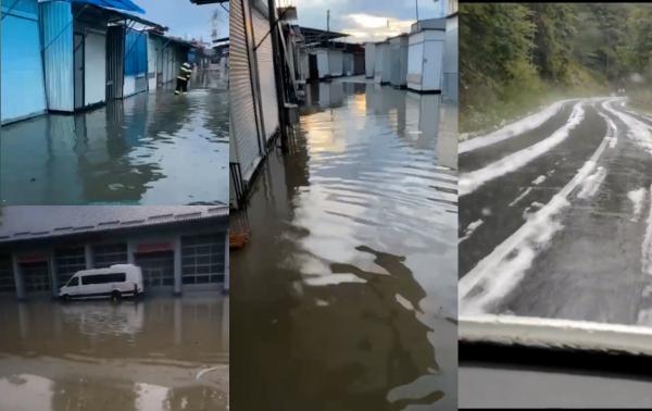 Suceava, inundată după o ploaie torenţială de câteva minute. În Harghita, grindina a făcut ravagii