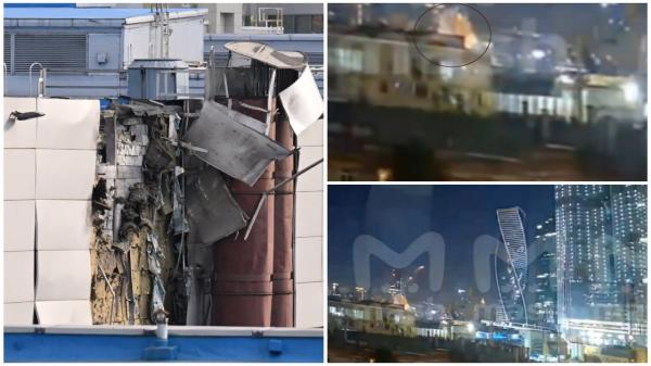 Momentul în care o dronă kamikaze doborâtă de ruşi loveşte o clădire din Moscova. Kievul a încercat din nou să atace Flota Mării Negre