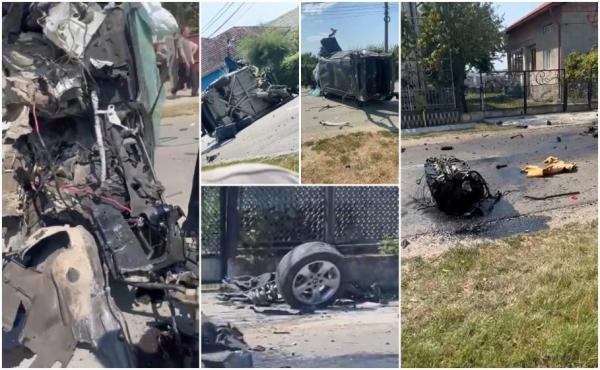 Un BMW s-a dezintegrat pe un drum din Maramureș, după un accident șocant. Motorul a zburat zeci de metri pe șosea