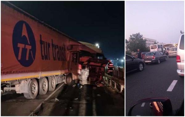 Trafic oprit la vama Giurgiu, după ce un TIR care trecea în Bulgaria a lovit parapeţii Podului Prieteniei