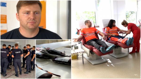"Mi se face pielea de găină". Pompierii, jandarmii şi poliţiştii au venit într-un suflet să doneze sânge pentru semenii lor, victime ale exploziei din Crevedia