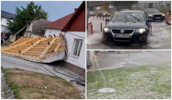 Furtunile violente fac din nou prăpăd în ţară. Rafalele de 70km/h au luat pe sus acoperişul unei clădiri din Sebeş. Când scăpăm de vremea rea