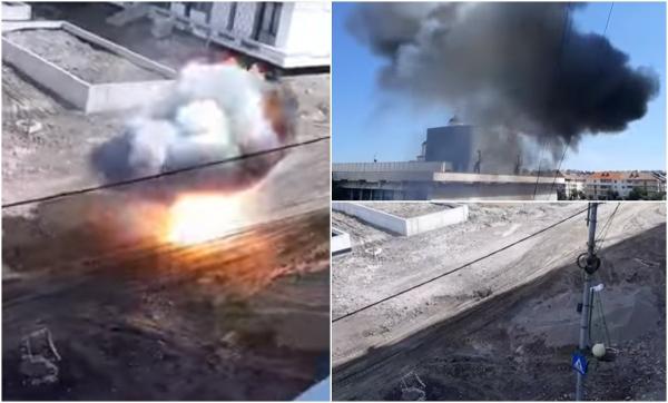 Clipe de spaimă în Onești, după ce două explozii puternice au avut loc în zona unui şantier. Imediat după, un incediu de proporții a izbucnit