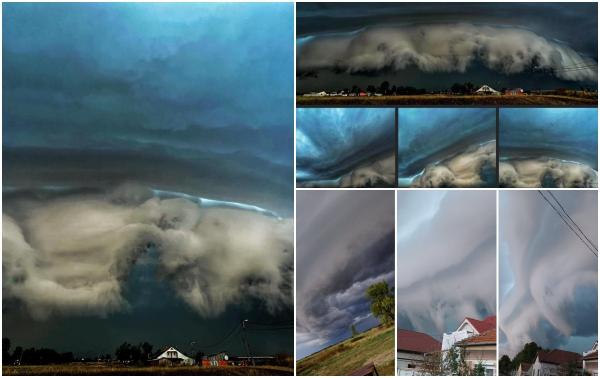 Fenomen rar surprins pe cerul României. Nori shelf-cloud prevestitori de furtună la Arad