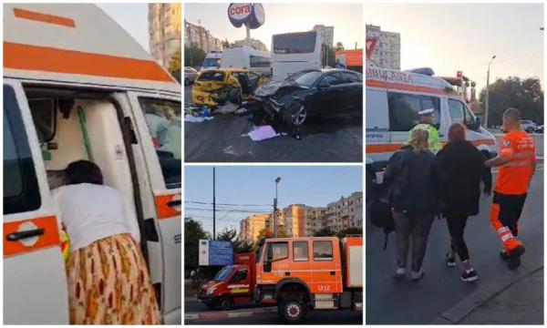 Patru maşini s-au izbit puternic, într-o intersecție din Constanța. Un bebeluș rănit în accident şi alte 6 persoane, duse la spital